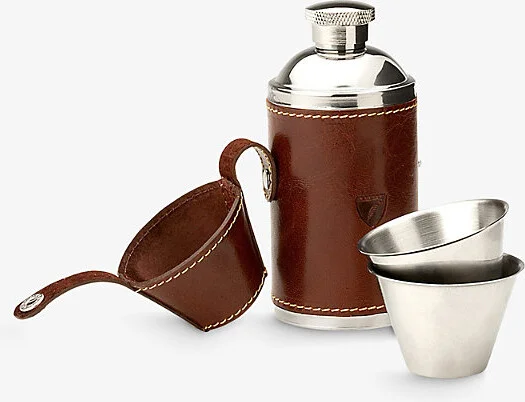 Womens Cognac Hunter Stainless-Steel and Leather Flask - Image 2