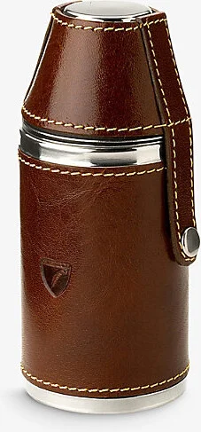 Womens Cognac Hunter Stainless-Steel and Leather Flask