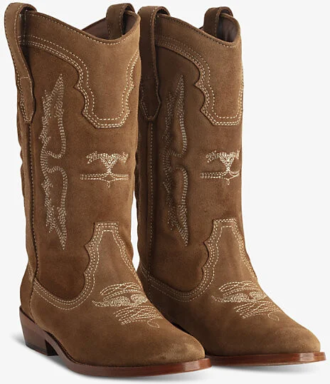 Womens Cognac Tex Embroidered Suede Western Boots Eur 36 / 3 Uk Women - Image 2