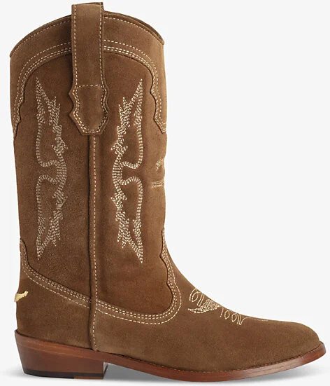 Womens Cognac Tex Embroidered Suede Western Boots Eur 36 / 3 Uk Women