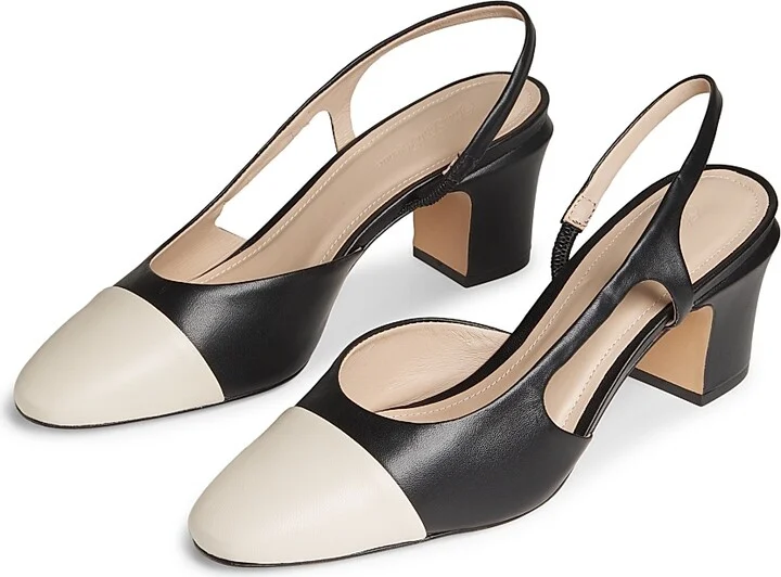 Women's COLLECTION 60MM Leather Slingback Pumps - Black Cream - Size 5 - Image 2