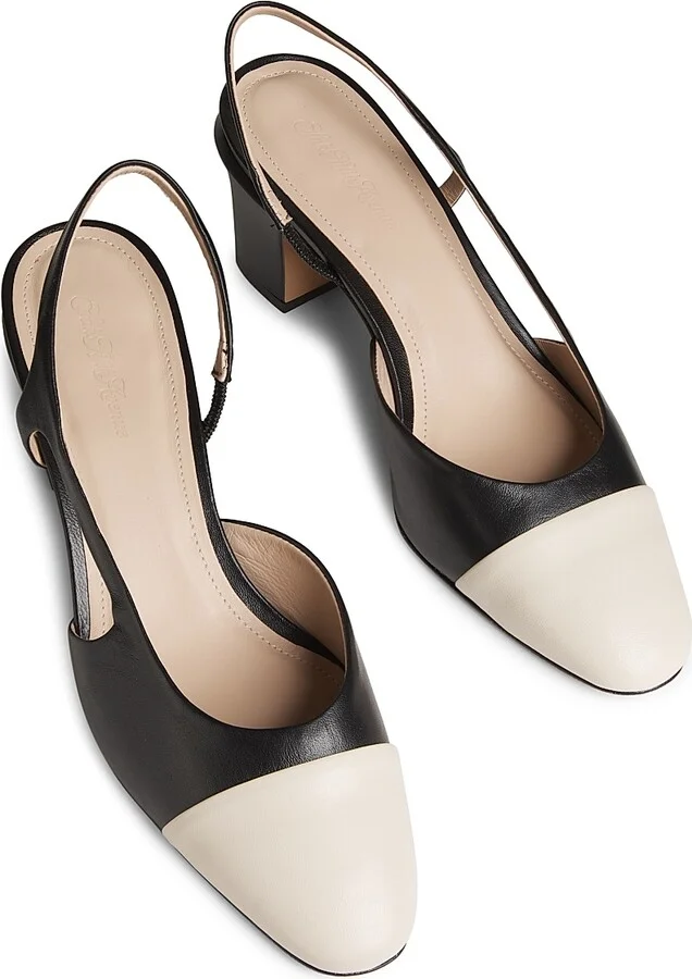 Women's COLLECTION 60MM Leather Slingback Pumps - Black Cream - Size 5 - Image 4