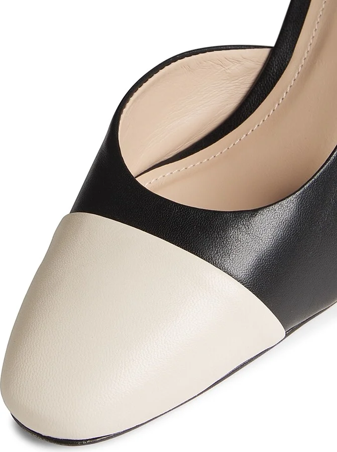 Women's COLLECTION 60MM Leather Slingback Pumps - Black Cream - Size 5 - Image 6