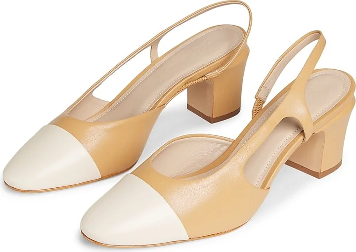 Women's COLLECTION 60MM Leather Slingback Pumps - Black Cream - Size 5 - Image 7