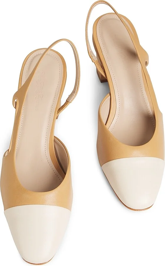 Women's COLLECTION 60MM Leather Slingback Pumps - Black Cream - Size 5 - Image 9