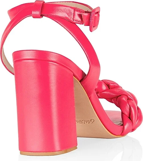 Women's COLLECTION Braided Leather Block-Heel Sandals - Magenta - Size 5.5 - Image 3