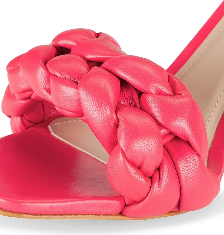 Women's COLLECTION Braided Leather Block-Heel Sandals - Magenta - Size 5.5 - Image 6
