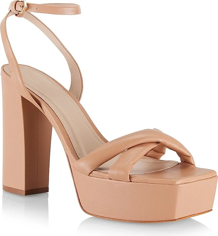 Women's COLLECTION Criss-Cross Platform High Heel Sandals - Beige - Size 9.5 - Image 2