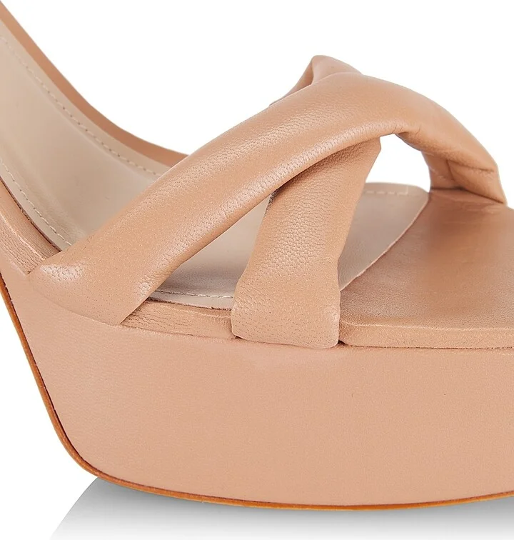 Women's COLLECTION Criss-Cross Platform High Heel Sandals - Beige - Size 9.5 - Image 6