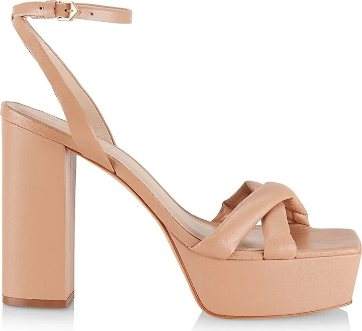 Women's COLLECTION Criss-Cross Platform High Heel Sandals - Beige - Size 9.5