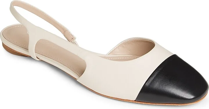 Women's COLLECTION Leather Slingback Flats - Cream Black - Size 5 - Image 2