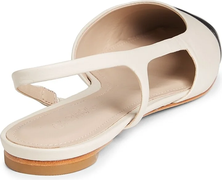 Women's COLLECTION Leather Slingback Flats - Cream Black - Size 5 - Image 3