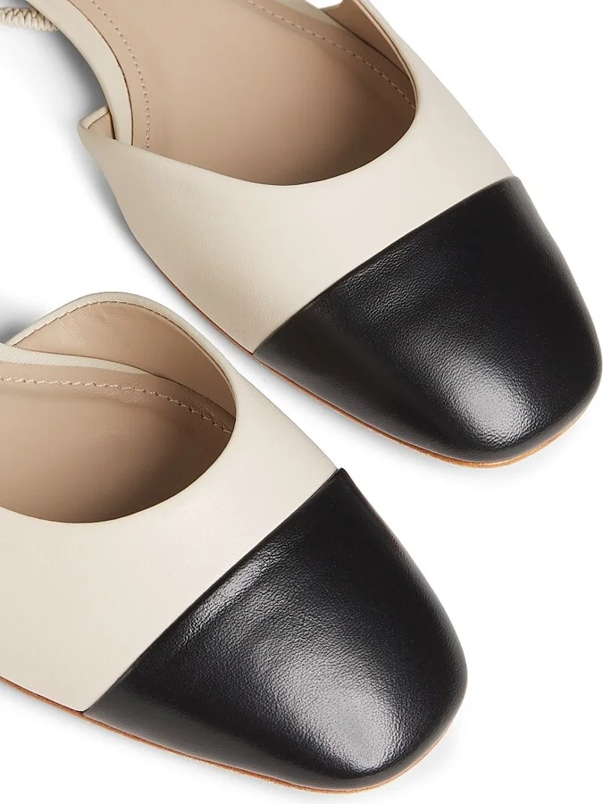 Women's COLLECTION Leather Slingback Flats - Cream Black - Size 5 - Image 6