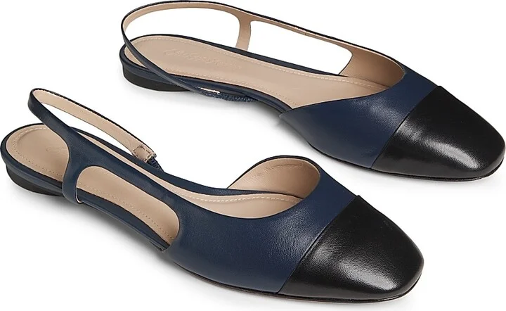 Women's COLLECTION Leather Slingback Flats - Cream Black - Size 5 - Image 7
