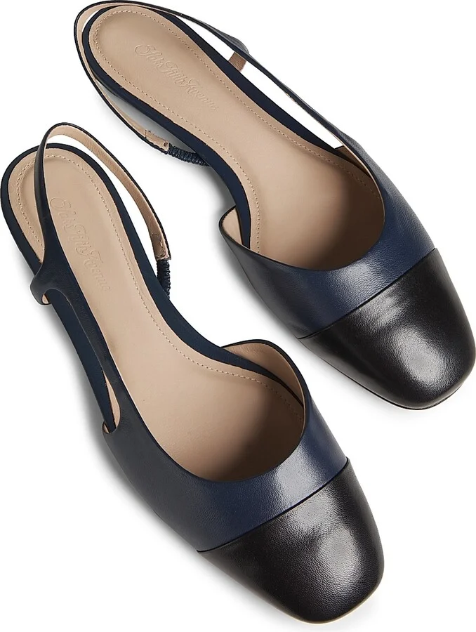 Women's COLLECTION Leather Slingback Flats - Cream Black - Size 5 - Image 9