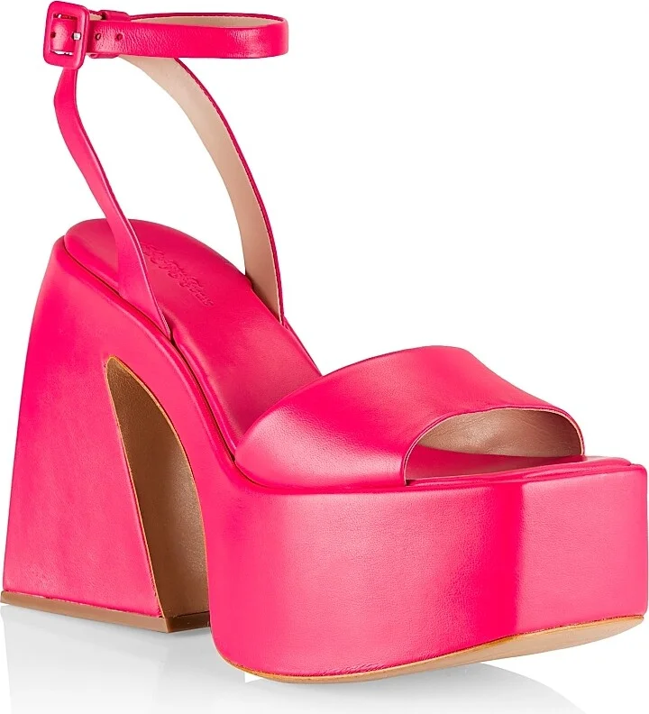 Women's COLLECTION Sky-high Platform Leather Sandals - Magenta - Size 6 - Image 2