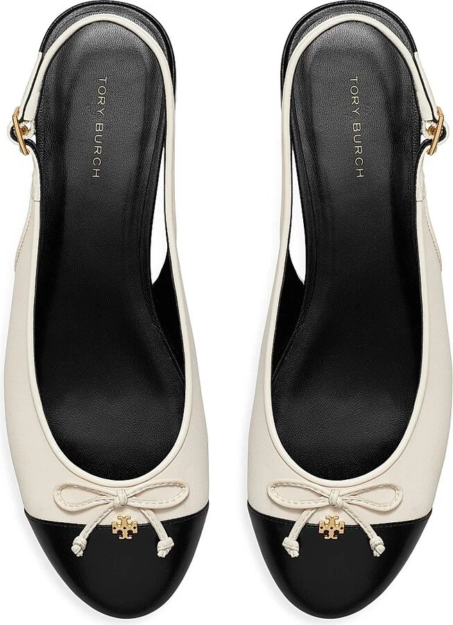 Women's Colorblocked Leather Cap-Toe Ballet Flats - Cream Black - Size 10 - Image 3