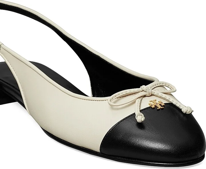 Women's Colorblocked Leather Cap-Toe Ballet Flats - Cream Black - Size 10 - Image 4