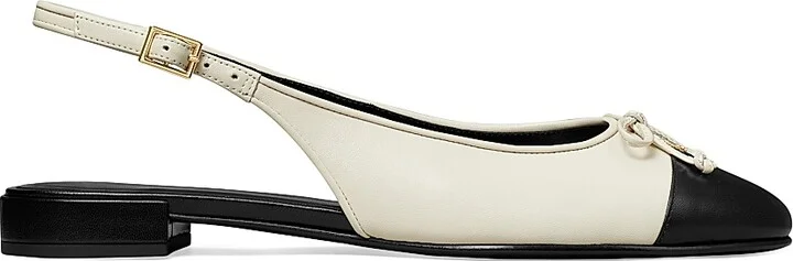 Women's Colorblocked Leather Cap-Toe Ballet Flats - Cream Black - Size 10