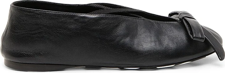 Women's Corsage Leather Ballet Flats - Black - Size 5.5