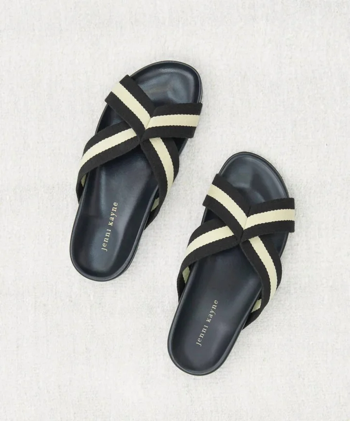 Women's Cotton Crossover Sandal In Black Stripe