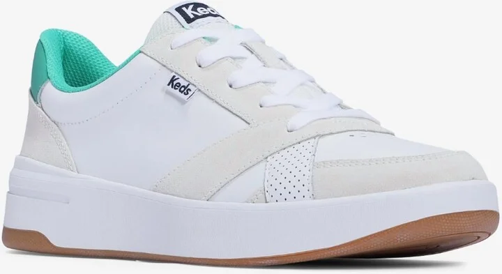 Women's Court Leather Suede Lace Up Sneaker In White/green