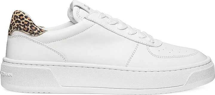 Women's Courtside Leather Low-Top Sneakers - White Leopard - Size 11