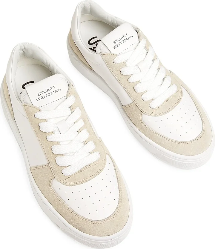 Women's Courtside Low-Top Leather Sneakers - White Beige - Size 10 - Image 4
