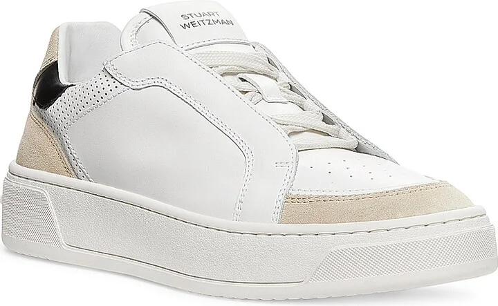 Women's Courtside Retro Leather Low-Top Sneakers - Light Beige White Black - Size 11 - Image 2