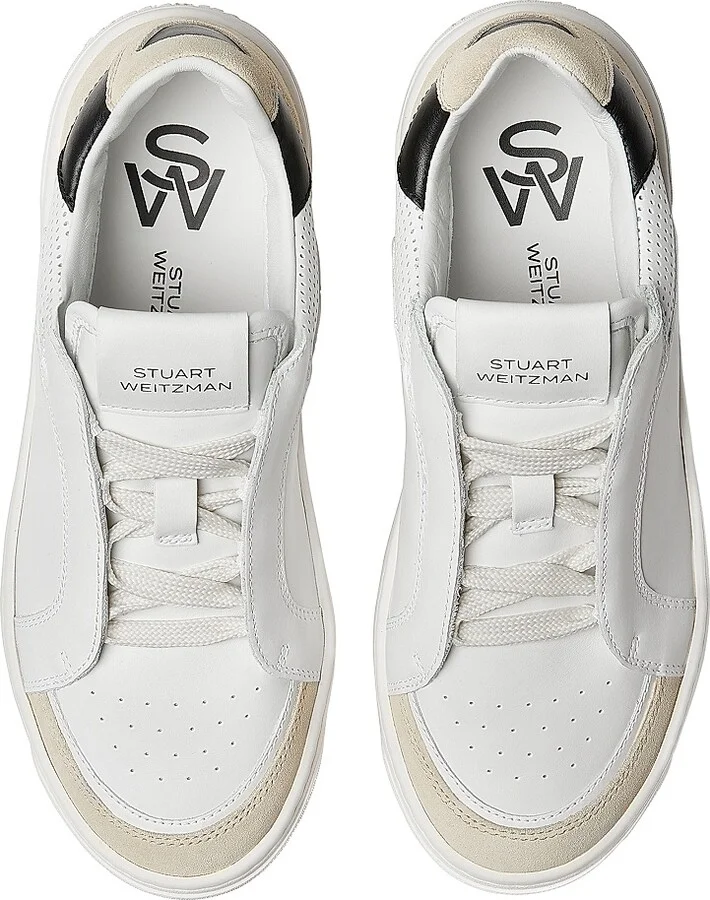 Women's Courtside Retro Leather Low-Top Sneakers - Light Beige White Black - Size 11 - Image 4