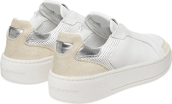 Women's Courtside Retro Leather Low-Top Sneakers - Light Beige White Silver - Size 10 - Image 3