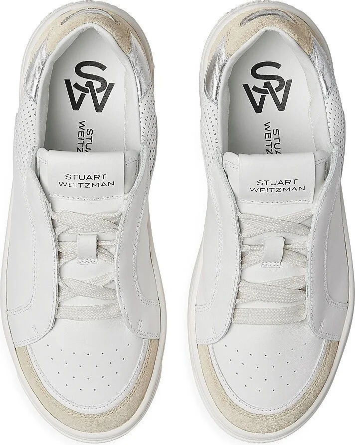 Women's Courtside Retro Leather Low-Top Sneakers - Light Beige White Silver - Size 10 - Image 4