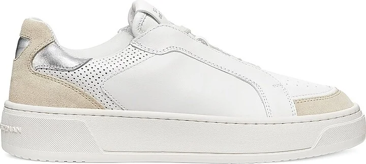 Women's Courtside Retro Leather Low-Top Sneakers - Light Beige White Silver - Size 10