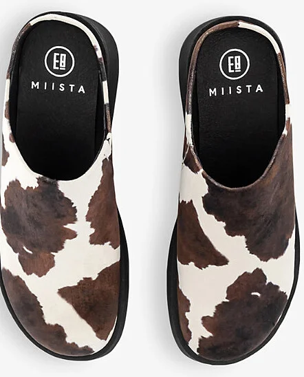 Womens Cow Print Kristi Contrast-Stitched Leather Mules Eur 41 / 8 Uk Women - Image 2