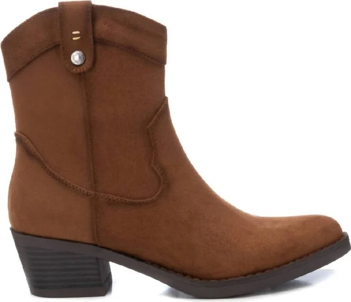 Women's Cowboy Ankle Booties In Camel