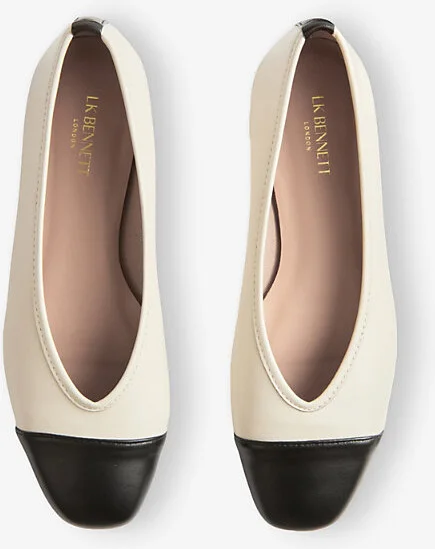 Womens Cre-Cream/Black Hanna Leather Ballerina Pumps Eur 35 / 2 Uk Women - Image 2