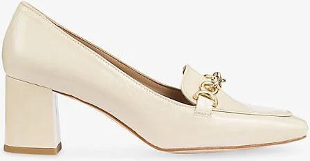 Womens Cre-Ecru Johanna Crinkled Patent Block-Heel Leather Loafers Eur 41 / 8 Uk Women