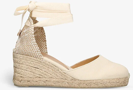 Womens Cream Carina Self-Tie Canvas Wedge Espadrilles Eur 40 / 7 Uk Women