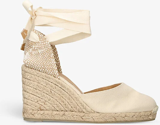 Womens Cream Carina Self-Tie Cotton Wedge Espadrilles Eur 37 / 4 Uk Women