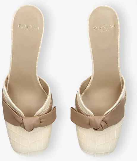 Womens Cream Comb Knotty 60 Crocodile-Embossed Leather Block-Heel Mules Eur 41 / 8 Uk Women - Image 2