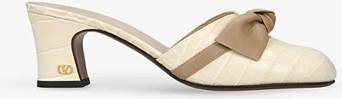 Womens Cream Comb Knotty 60 Crocodile-Embossed Leather Block-Heel Mules Eur 41 / 8 Uk Women