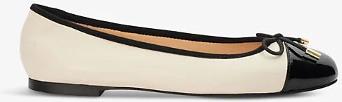 Womens Cream-Leather Highest Bow-Embellished Leather Ballet Flats Eur 41 / 8 Uk Women