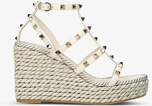 Womens Cream Rockstud 95 Braided Leather Heeled Sandals Eur 42/ 9 Uk Women