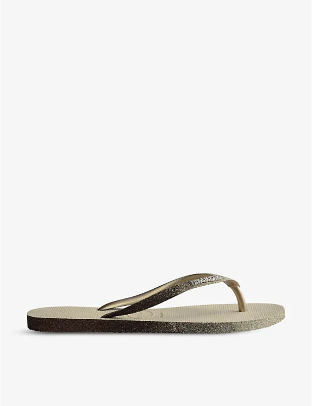Womens Cream Slim Sparkle II Rubber Flip Flops 6/7