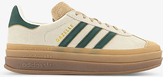 Womens Cream White Beige Gazelle Bold Brand-Stripe Suede Low-Top Trainers Eur 38/5 Uk Women