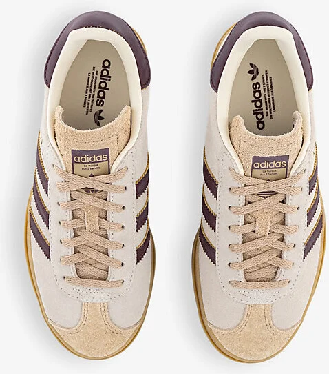 Womens Cream White Maroon Magic Gazelle Bold Brand-Stripe Suede Low-Top Trainers Eur 41.5 / 8.5 Uk Women - Image 2