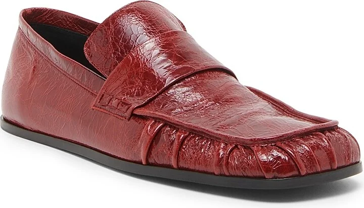 Women's Crinkled Patent Leather Square-Toe Loafers - Dark Cherry - Size 6 - Image 2