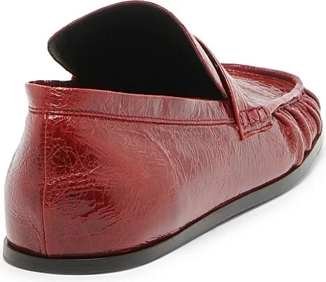 Women's Crinkled Patent Leather Square-Toe Loafers - Dark Cherry - Size 6 - Image 3