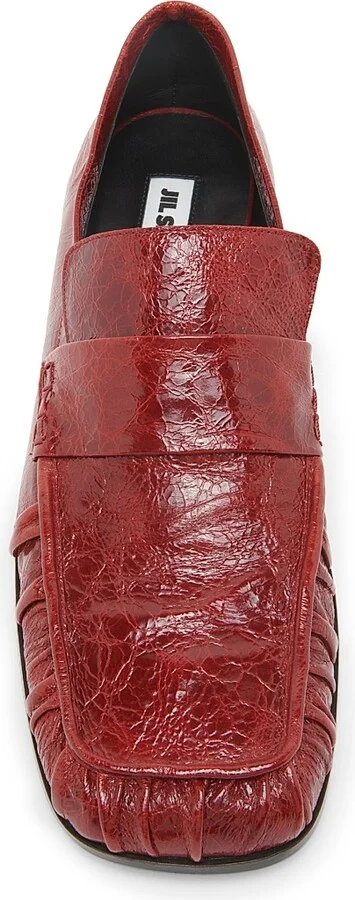 Women's Crinkled Patent Leather Square-Toe Loafers - Dark Cherry - Size 6 - Image 4