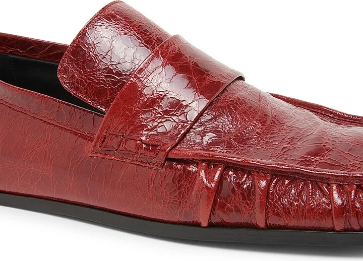 Women's Crinkled Patent Leather Square-Toe Loafers - Dark Cherry - Size 6 - Image 5